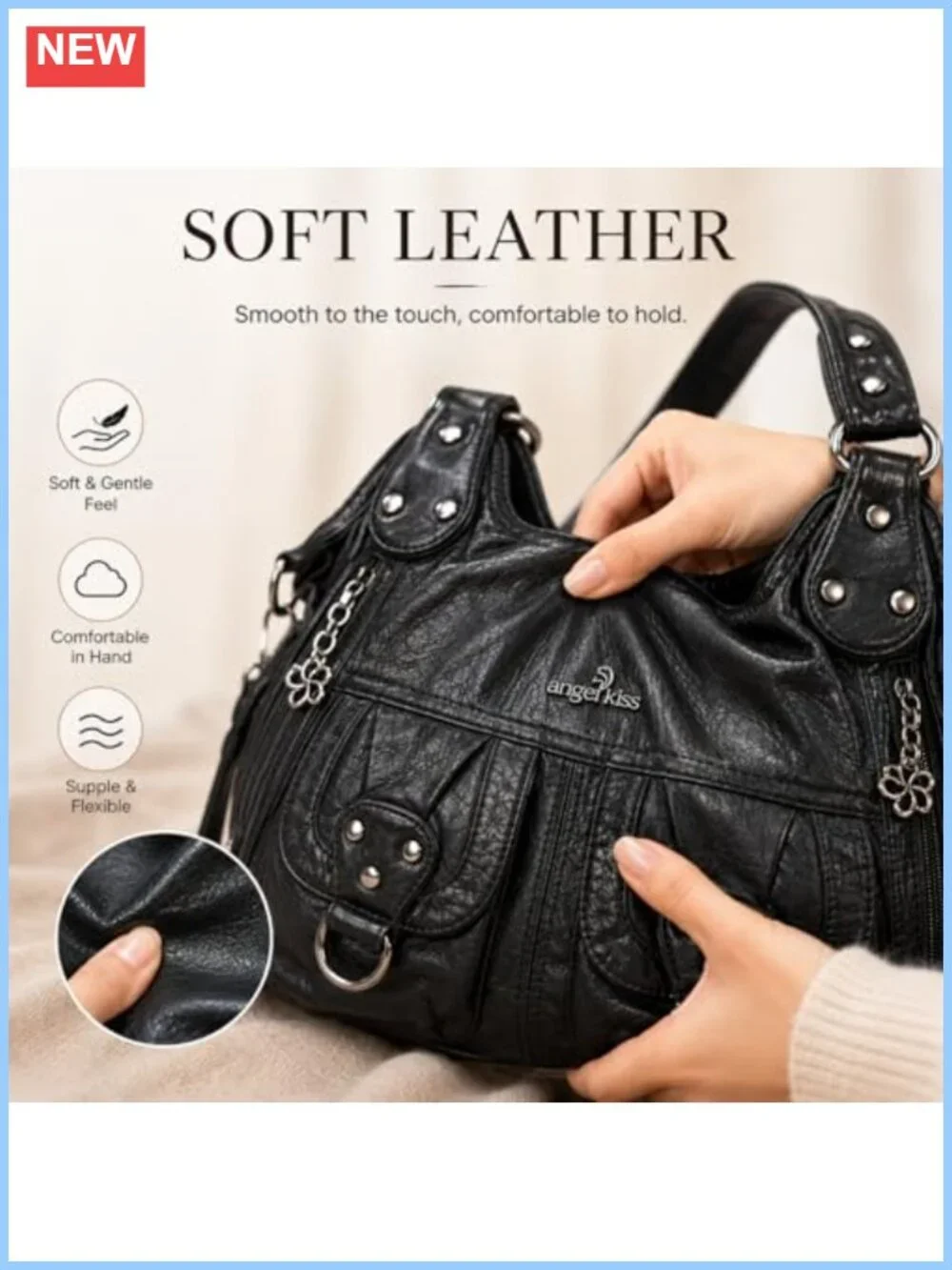 Women's Soft Faux Leather Hobo Handbag Multi Pocket Large Capacity Shoulder
